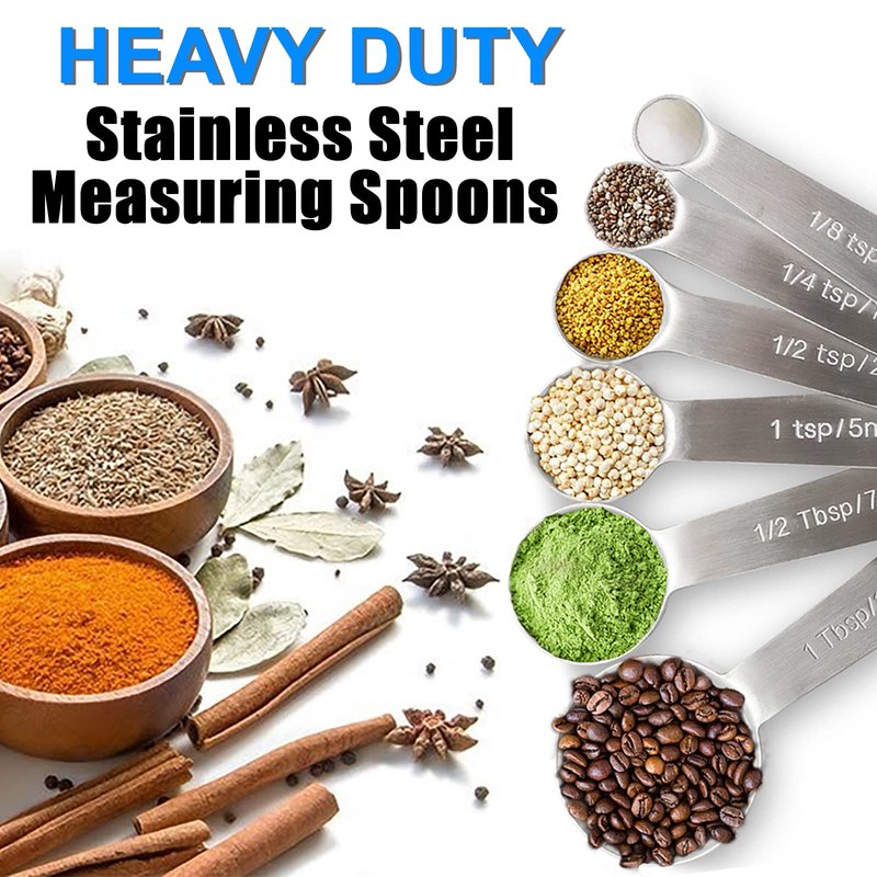 Measuring Spoons, Premium Heavy Duty Stainless Steel Measuring Spoons Cups Set, Small Tablespoon with Metric and US Measurements, Set of 6 for Measuring Dry and Liquid Ingredients