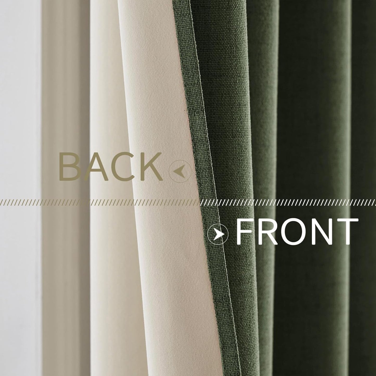 MIULEE 100% Blackout Linen Textured Curtains - Olive Green Thermal Insulated Drapes | 42 x 84 Inch (2 Panels)