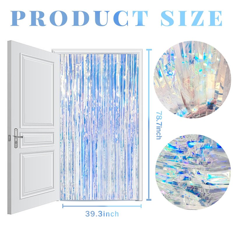 2 Pack Iridescent Party Backdrop Decorations Tinsel Curtain Birthday Decorations Foil Fringe Photo Booth Streamer Backdrop Iridescent Theme Christmas Bachelorette Graduation Party Decorations