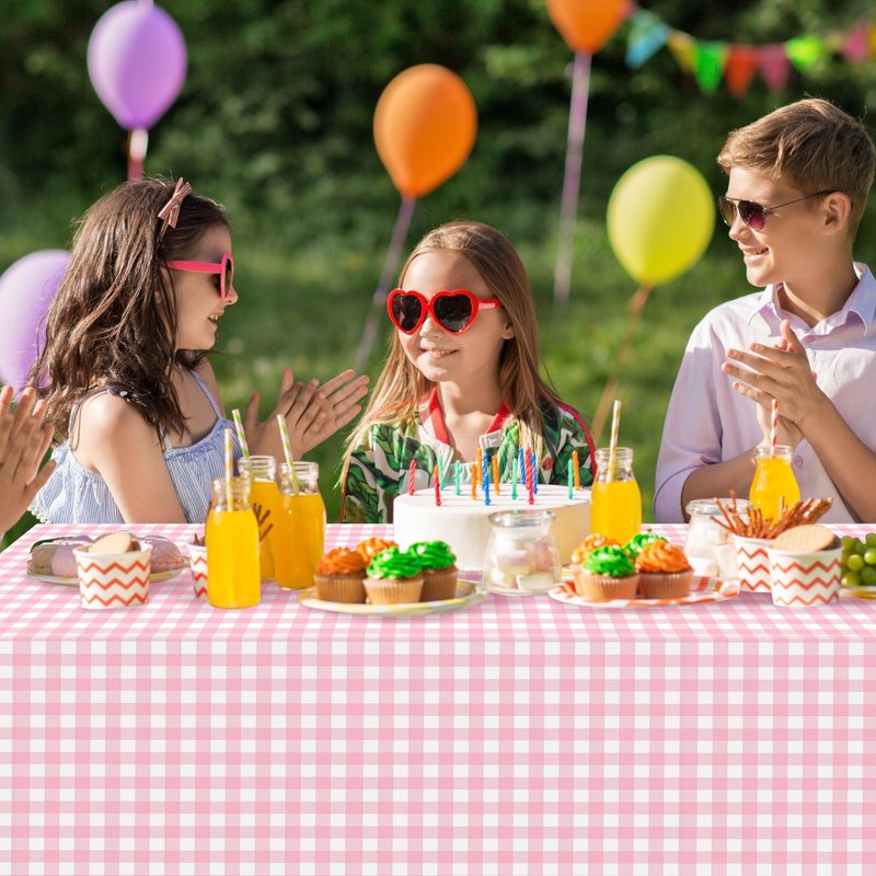 3 Pcs Pink and Whtie Gingham Tablecloth Decorations, Disposable Plastic Pink Checkered Tablecloth Buffalo Plaid Table Cover for Baby Shower Bridal Wedding Birthday Party Supplies,54 x 108 Inch