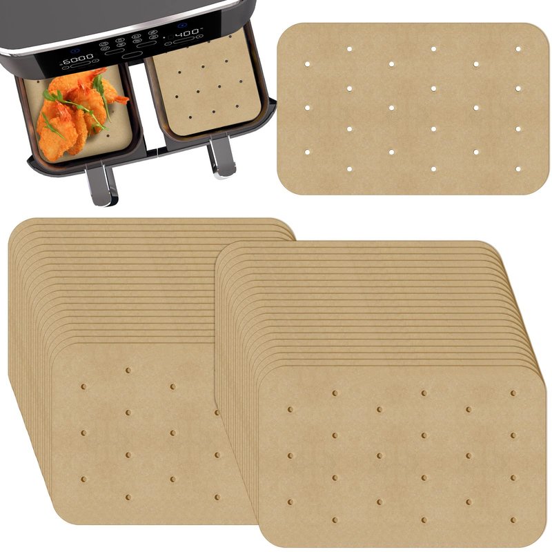 Air Fryer Parchment Paper Liners 200 Sheets - Disposable Liners Compatible With Ninja Foodi, Rectangle Perforated Baking Paper for 8 Quart 6-in-1 Dual Basket Accessories