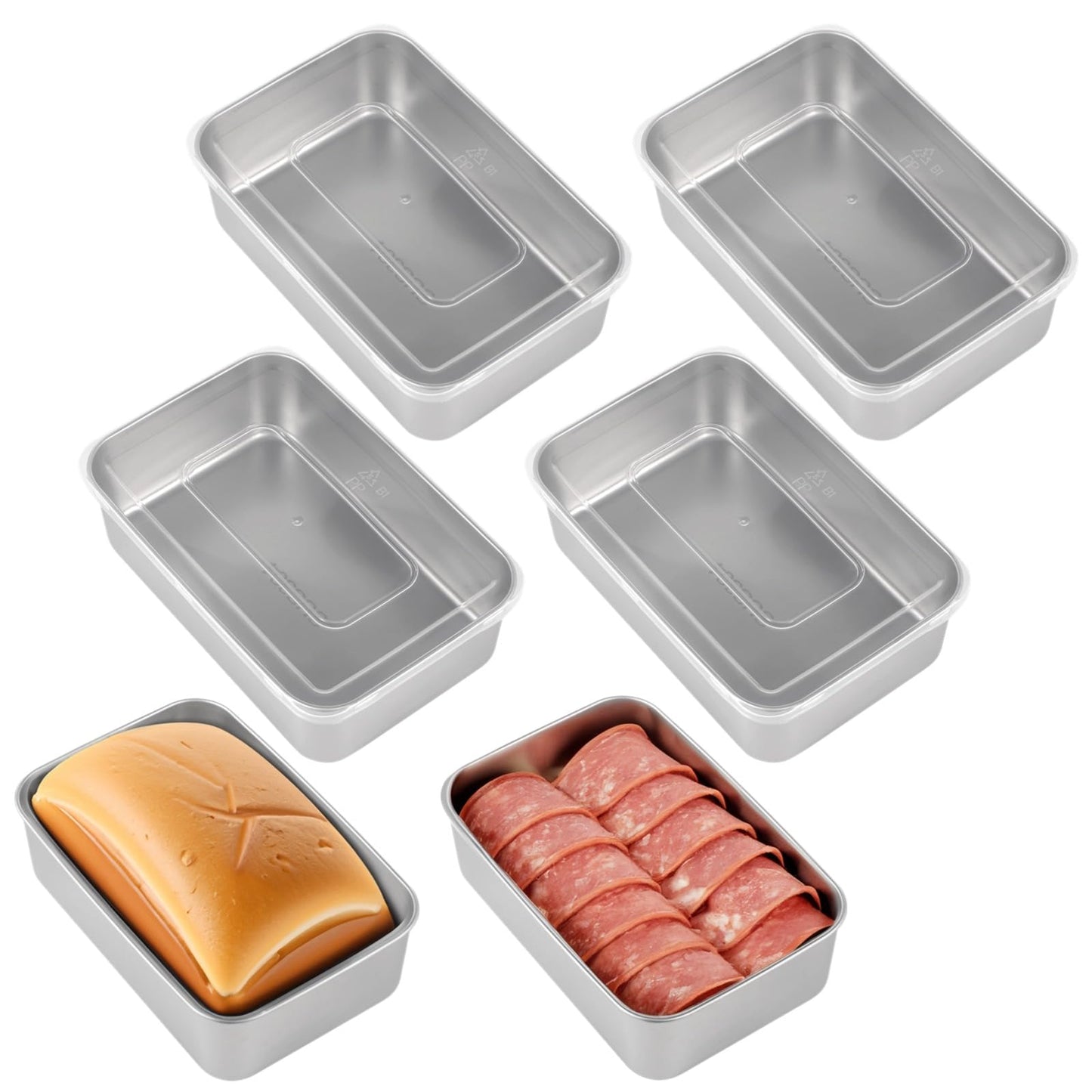 Homaisson 6 Pcs Stainless Steel Loaf Pan, Bread Baking Pans with Lids, Rectangle Cake Meatloaf Molds, Food Serving Pans, Ideal for Baking and Storage