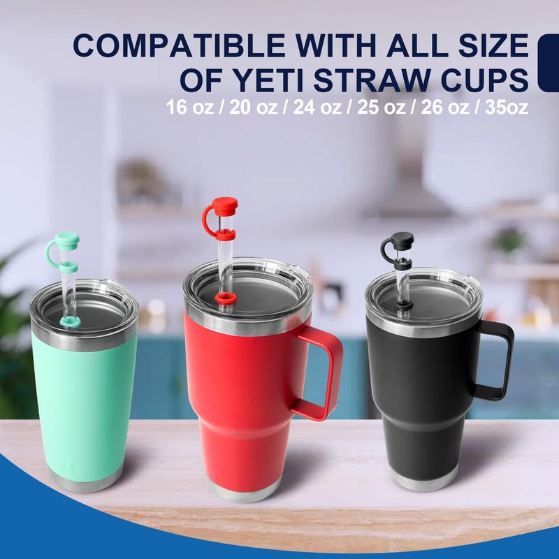 Straw Cover for YETI Cup, 4 Sets Silicone Spill Stopper Compatible with YETI Tumbler, Leak Proof Kit of Mug Accessories Including 4 Straw Cover, 4 Leak Proof Stopper (Black 4PCS)