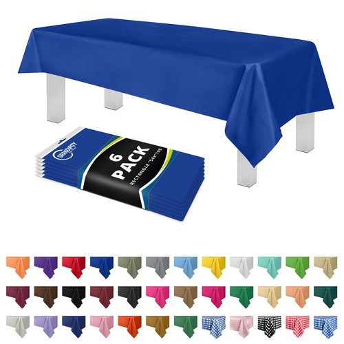 Grandipity Blue Plastic Table Cloth Disposable (6 Pk) 54in x 108in Plastic Tablecloths for Rectangle Tables - Premium Party Table Cloths Disposable for 6ft to 8ft Rectangle Tables