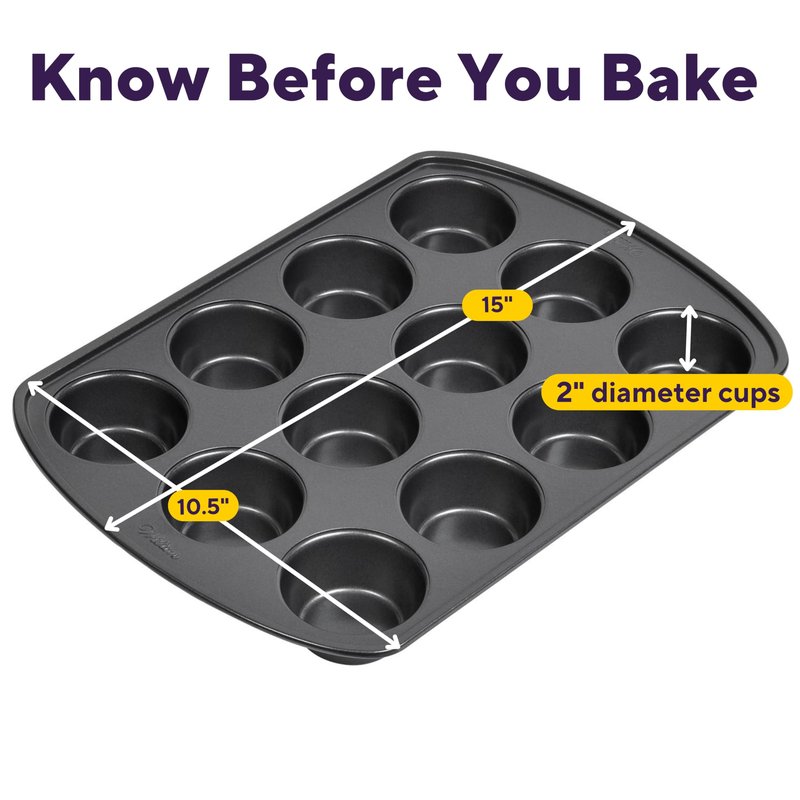 Wilton Gold Non-Stick Bakeware Muffin Pan - Baking Pan for Muffins & Cupcakes - Made Without PFAS, Dent Resistant & Dishwasher Friendly - Offers Even Heat Distribution - 10.5 x 15 x 2 Inches, 12 Cup