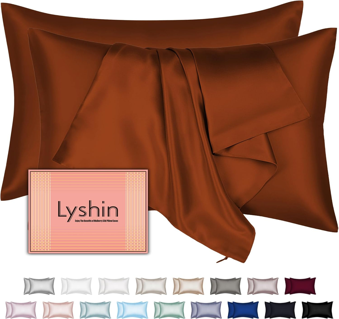 Skiennix Silk Pillowcases - 2 Pack Queen Size, Hidden Zipper, Breathable Cooling Mulberry Silk | Burnt Orange
