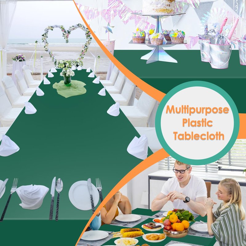 Kongdaoth Dark Green 12 Pack Plastic Tablecloths 54"x 108" Disposable Rectangle Table Cloth Plastic Table Cover for Party Disposable Tablecloths