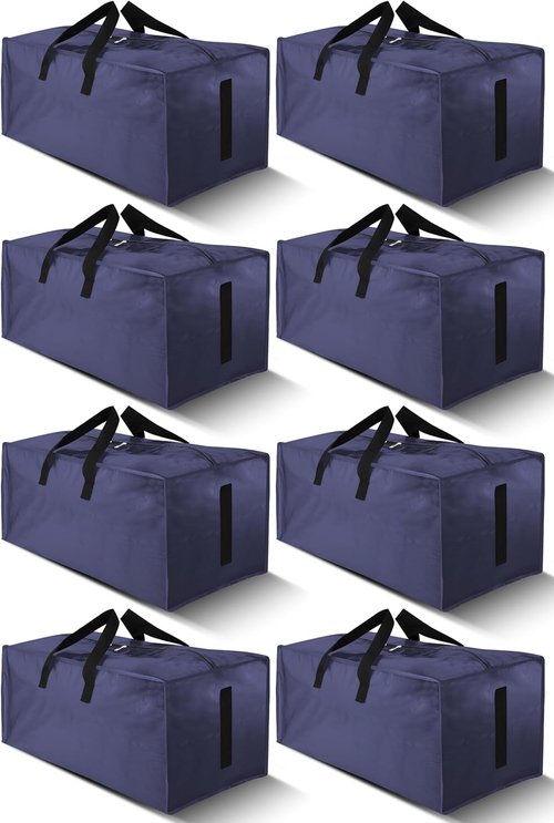HOMESURE Large Water-Resistant Moving Bags - 8 Pack Heavy Duty Storage Totes with Zippers & Handles | Space-Saving Solution (Blue)