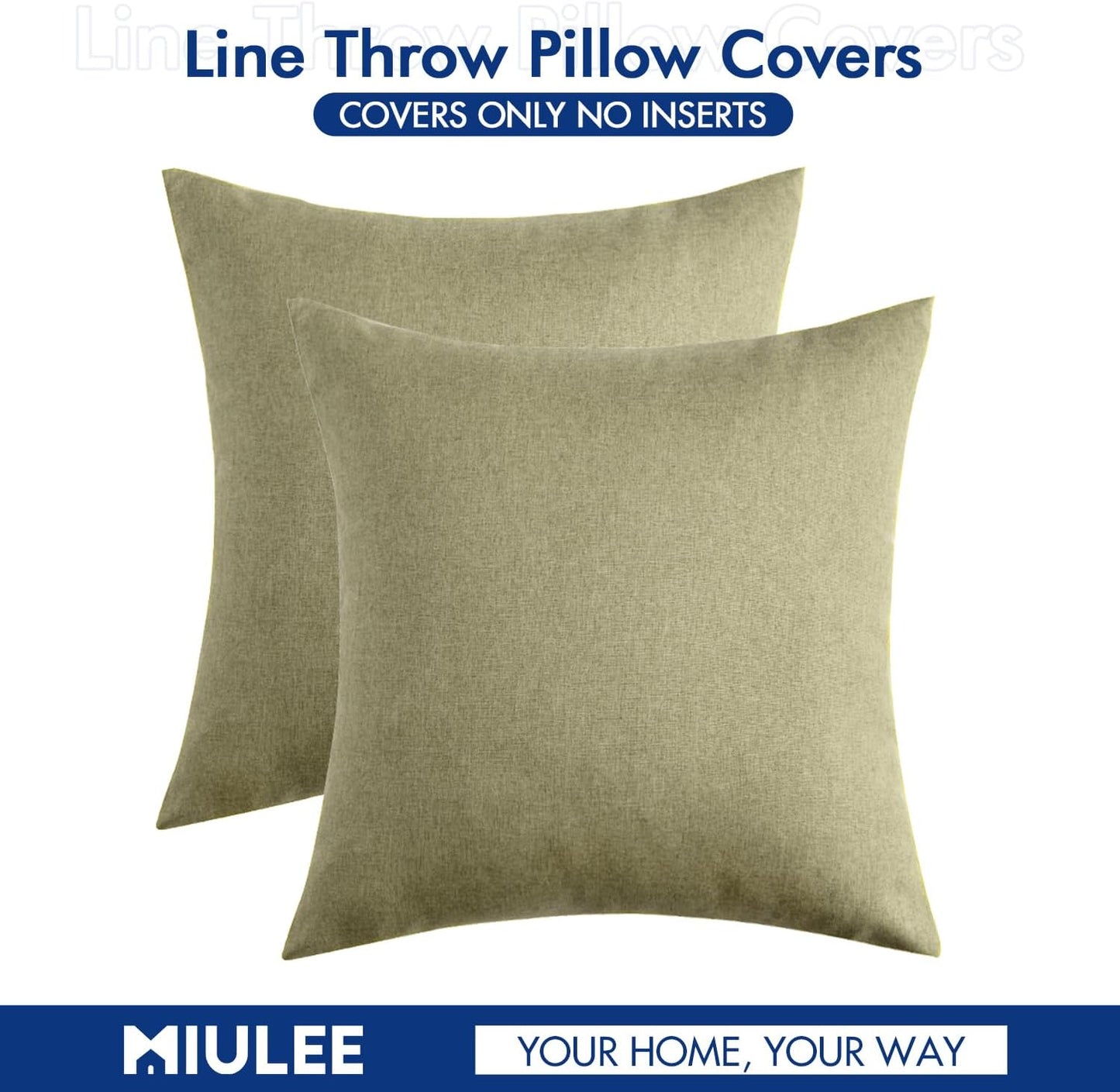 MIULEE Decorative Outdoor Throw Pillow Covers - Waterproof Faux Linen Cushion Cases | 20x20 Inch Light Olive Green (Pack of 2)