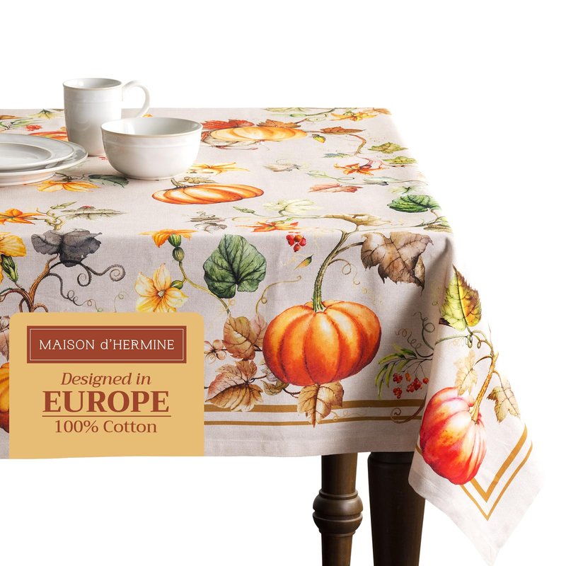 Maison d' Hermine Table Cloth Square Table 100% Cotton 54 x 54 Inches Fall Tablecloth Reusable Everyday Use for Thanksgiving Christmas Decorations Dining Farmhouse Party (Potiron)