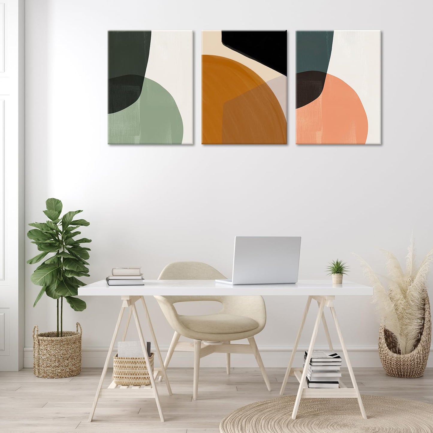 ouiytws Color block simple abstract wall art canvas printing, green, yellow, pink modern simple style, mostly used in the living room, study, bedroom decoration. Frame 16 x 24 x 3 pieces