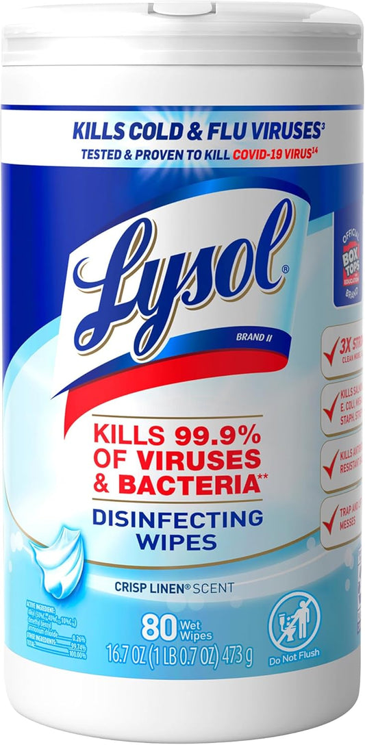 Lysol Disinfectant Wipes - Multi-Surface Antibacterial Cleaning Wipes | Crisp Linen, 80 Count