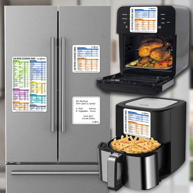 Air Fryer Magnetic Cheat Sheet Set - 100+ Food Cooking Times Chart with Large Clear Font - Air Fryer Accessories Magnetic Sheet for Ninja, Cosori, Instant Vortex - Waterproof & Durable (3-Piece)