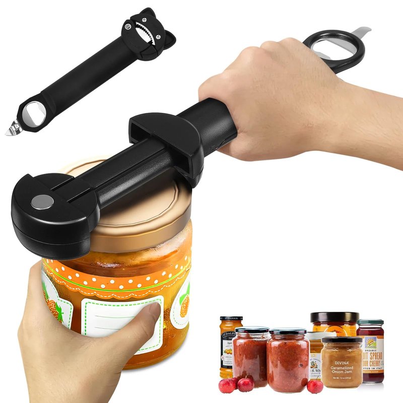 7 in 1 Jar Opener, Multifunctional Retractable Bottle Opener, Magnetic Can Opener, Suitable for Elderly People with Hand Weakness, Arthritis, Weak People, Kitchen Lid Opener, Black