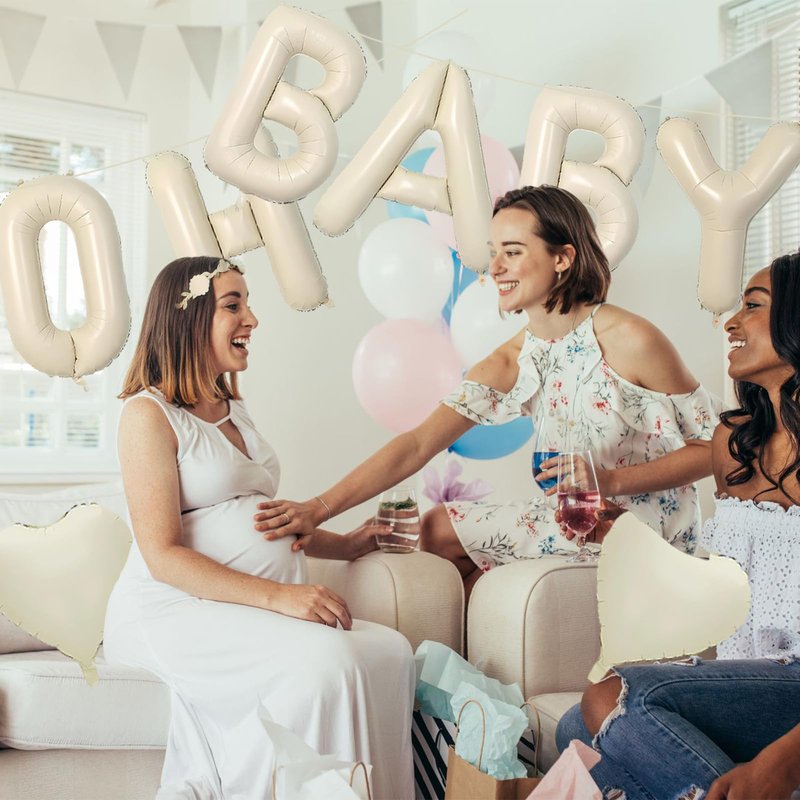 Baby Shower Decorations 8 Set 40 Inch OH BABY Letter Heart Balloons Giant Ice Cream White Foil Balloon Alphabet Banner for Gender Reveal Boho Decor Boy and Girl Neutral Ivory Backdrop Party Decoration