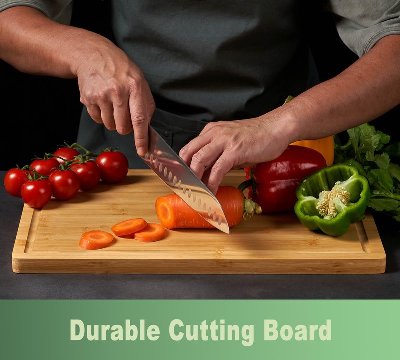 Bamboo Cutting Board for Kitchen, 18" Large Wood Charcuterie Cheese Board, Wooden Chopping Block with Side Handles and Juice Grooves