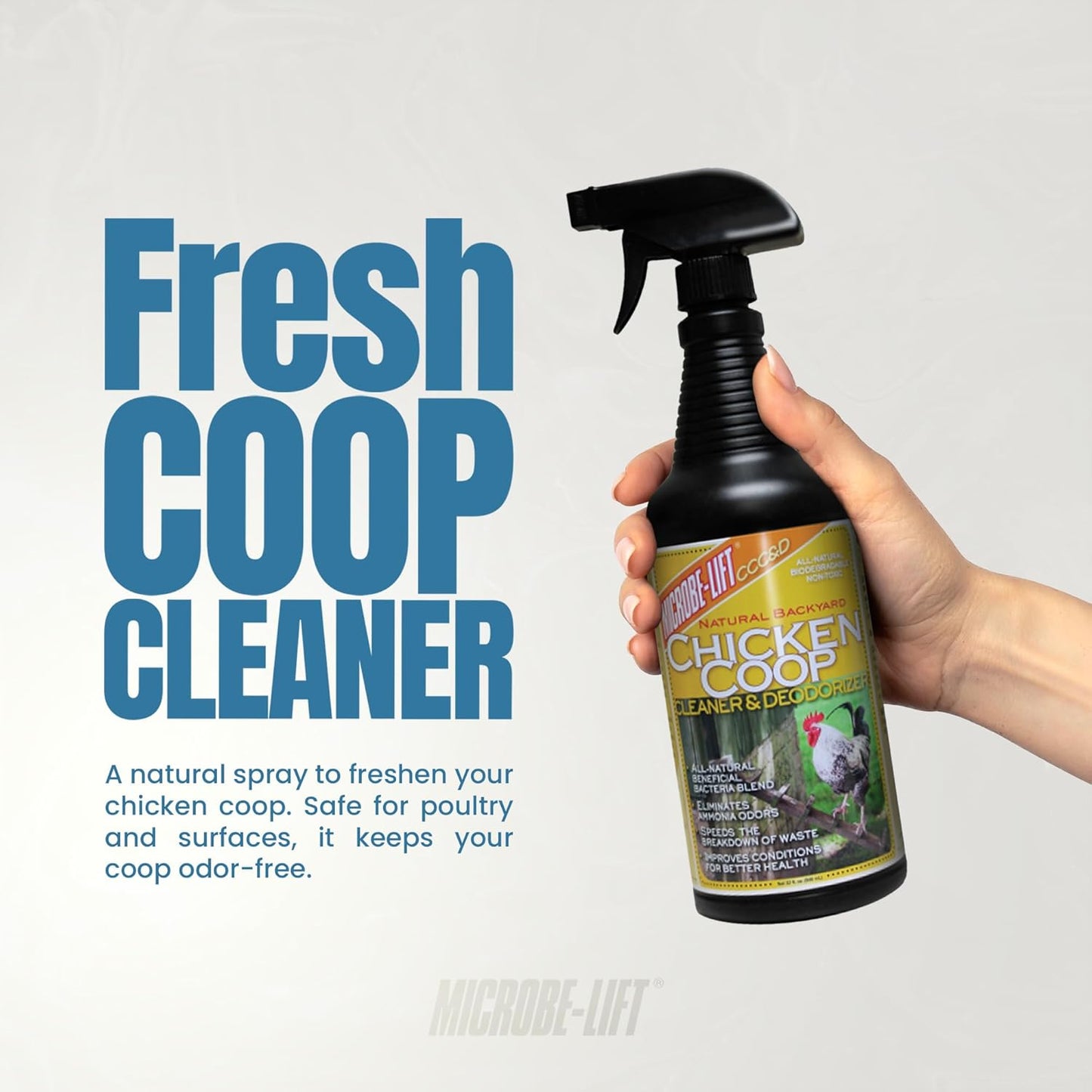 Microbe-Lift Chicken Coop Cleaner & Deodorizer - Natural 32 oz Solution for Poultry Waste & Bedding