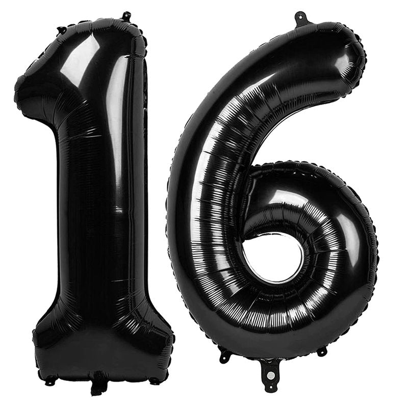 Black Number 16 Balloon 40 inch, 16 Number Balloons, 16th Black Birthday Decorations, 16 Year Old Girls Boys Party Supplies