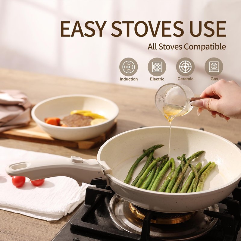 BECIGAR 21PCS Pots and Pans Set Ceramic, Pots and Pans Set Non Stick, Removable Handle, Stackable, Nonstick Cookware Set, Non Stick for Cooking