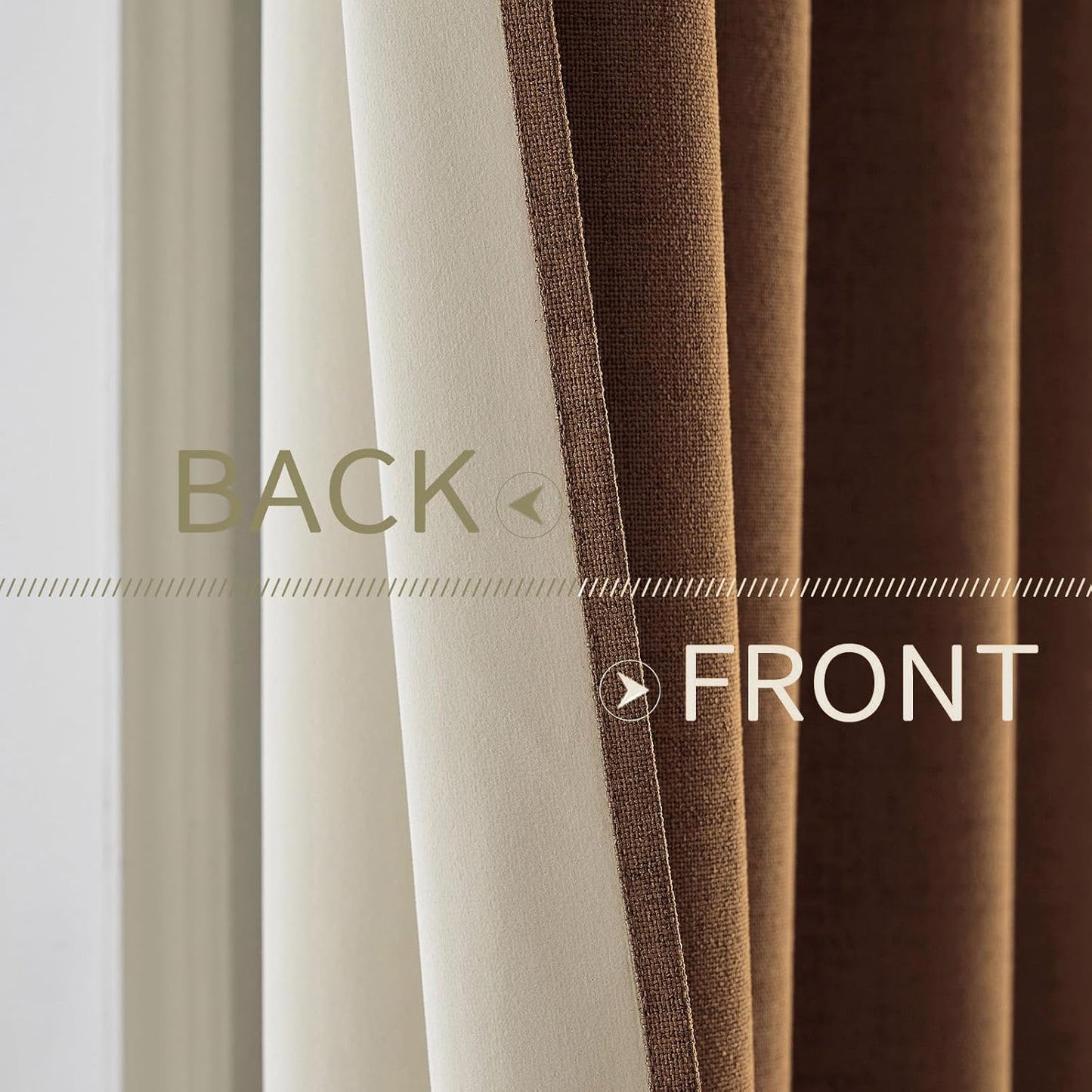 MIULEE Linen Curtains - 100% Blackout Thermal Insulated Drapes | Brown Grommet Room Darkening | 52 x 90 Inch (2 Panels)
