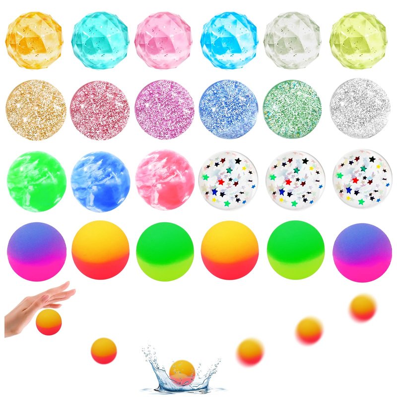 QYESQ Easter Egg Fillers - Easter Basket Stuffers - 24 Bouncy Balls, Fidget Toys, Easter Basket Essentials Party Favors Supplies, Family Games Prize Bulk Birthday Gifts for Boys Girls Teens Classroom