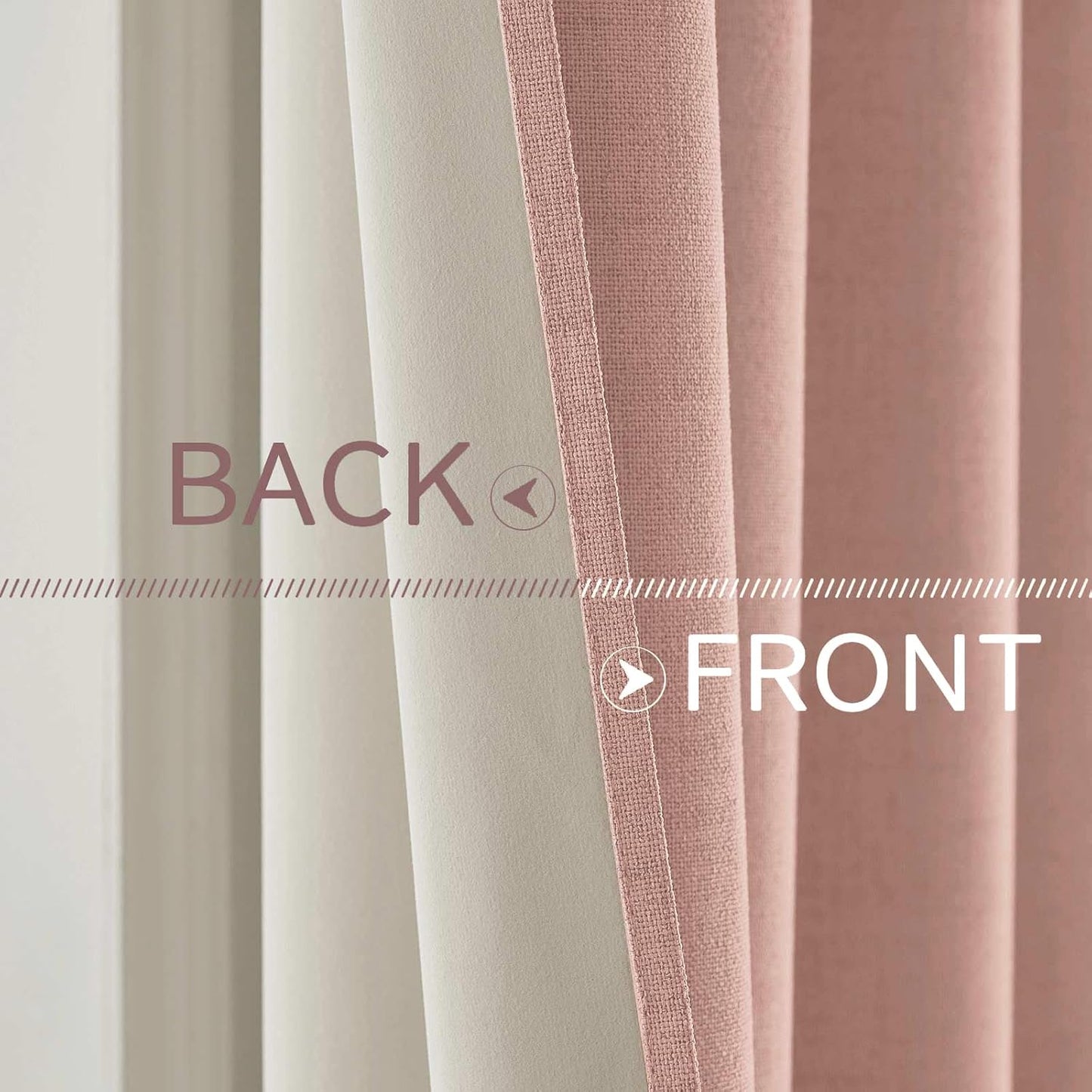 MIULEE Linen Curtains - 100% Blackout Thermal Insulated Drapes | Blush Pink, 52 x 72 Inch (2 Panels)