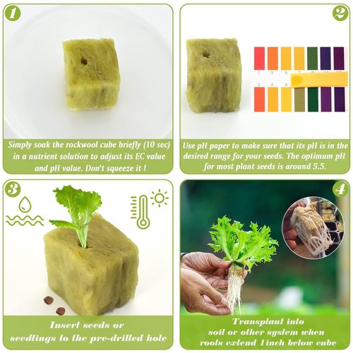 Halatool 1 Inch Rockwool Cubes Garden Rock Wool Stonewool Grow Cubes Starter Plugs for Hydroponics Soilless Cultivation Clone Plants Germination Start (4 Sheets, 200 Plugs in Total)