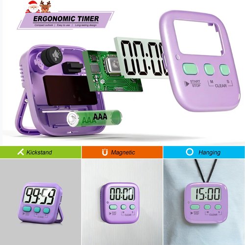 Antonki 2 Pack Digital Timer for Kids, Magnetic Countdown Kitchen Timers for Cooking, Egg, Classroom, Teacher, Exercise, Study, Oven - Battery Included