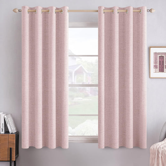 MIULEE Blackout Curtains - 100% Thermal Insulated Linen Texture Drapes | Pink, 52x54 Inch (2 Panels)