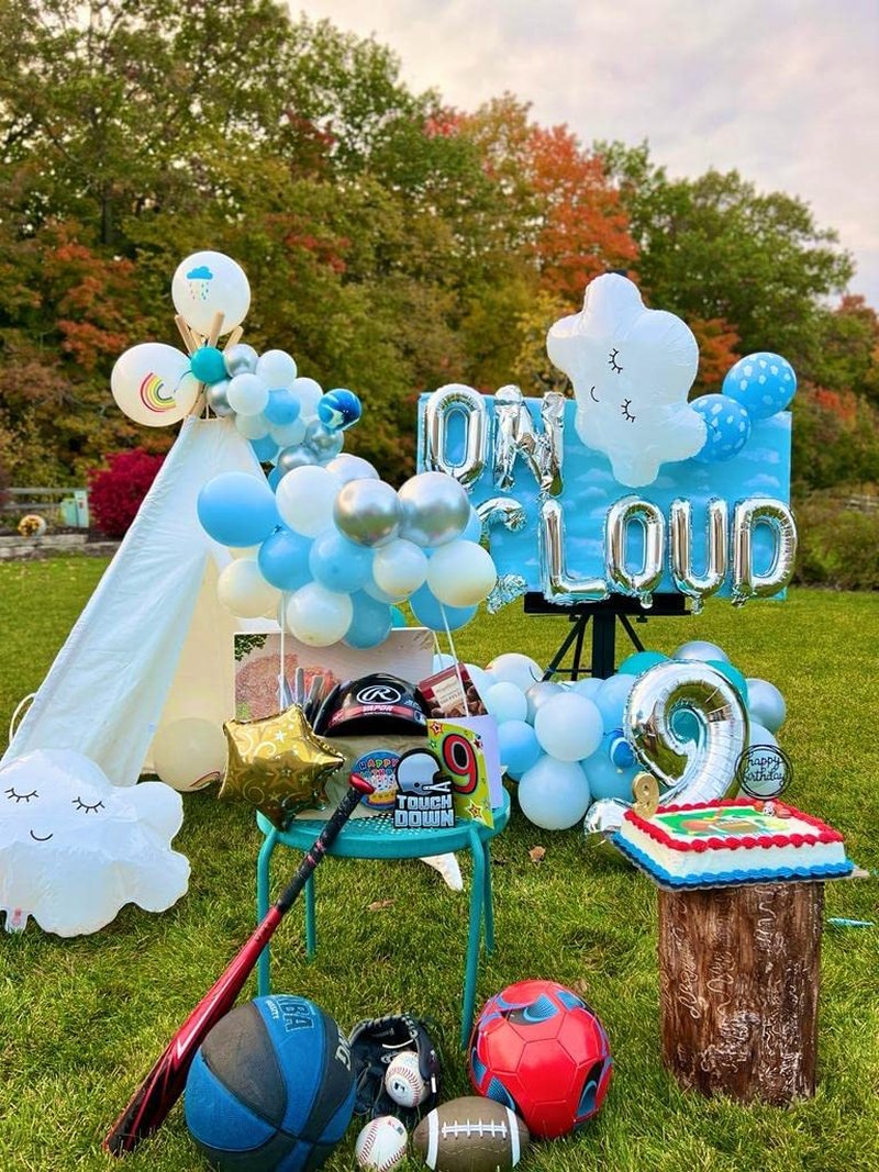 LaVenty 43 PCS Silver On Cloud 9 Balloons Decoration 9 Birthday Decoration Nine Years Old Birthday Balloon 9th Party Supplies Cloud Balloon