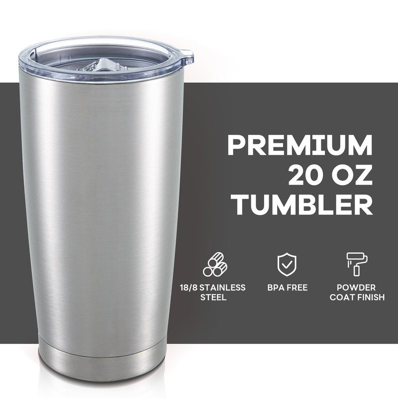 Orebigo 20 oz Tumbler with Lid Stainless Steel Double Wall Vacuum Insulated Tumblers Powder Coated Cups Travel Mug Keep Drinks Cold and Hot, Stainless Steel