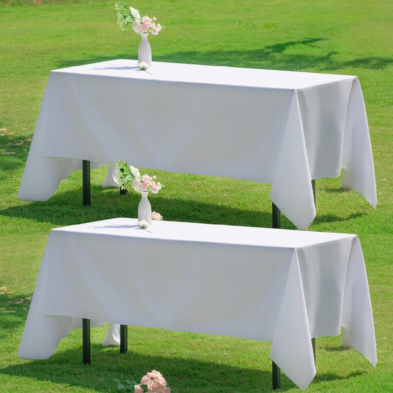 Nesthaven 2-Pack White Rectangle Tablecloth 60x102 Inch - Wrinkle & Stain Resistant Polyester, Tablecloths for Dining Wedding Party Buffet, Machine Washable Polyester Fabric Table Cloth