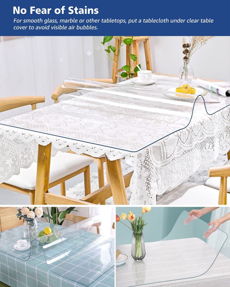 46X46 Inch Clear Plastic Table Cover on Top of Coffee Dining Table Computer Office Desk Pad Protector Durable Heavy Duty Desktop Cover Mat Vinyl Tablecloth for Furniture Surface Protection