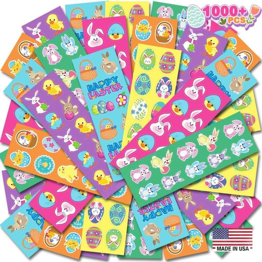 ArtCreativity 1000+ Easter Stickers for Kids with 100 Stickers Sheets, Made in USA Assorted Vibrant Colors and Designs, Easter Basket Stuffers, Fillers Party Favors for Boys and Girls