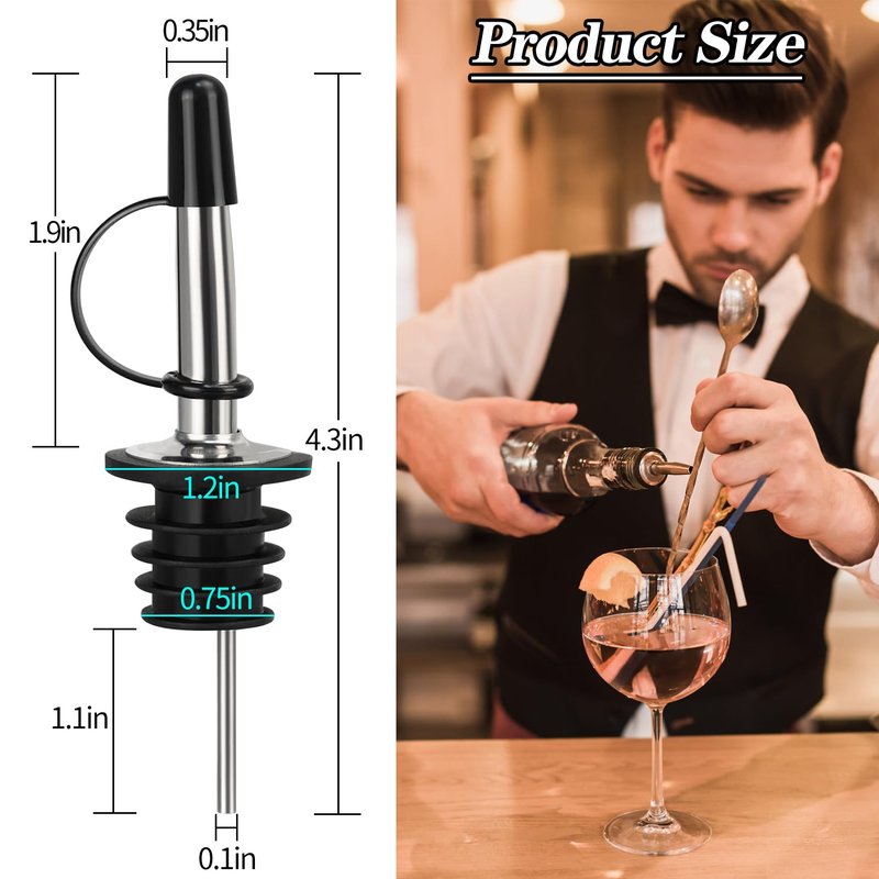 12/24/48/100 Pack Liquor Pour Spout, Stainless Steel Classic Bottle Pourers with Rubber Dust Cap, Speed Wine Bottle Pourer for Liquor Bottle, Oil Bottles