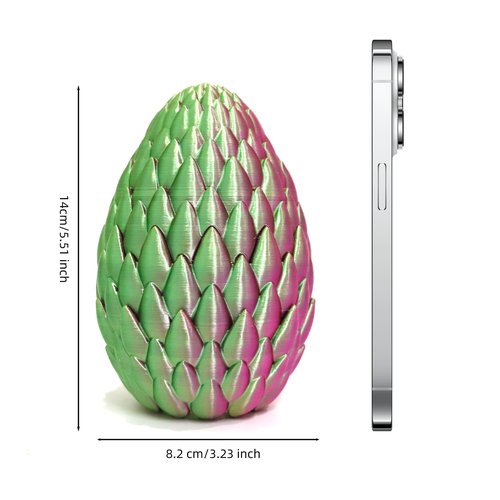 Flavery 3D Printed Flying Dragon in Egg - Easter Basket Stuffers, Easter Surprise Egg with Flexible Winged Dragon Inside, Mystery Fidget Toy, Birthday Gift, Desk Figure Decor (Green Pink Gold)