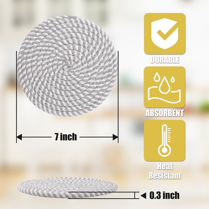 Trivets for Hot Dishes, Hot Pads for Kitchen, 7'' Trivets for Hot Pots and Pans, Pot Holders for Kitchen, Pot Holders Heat Resistant 4-Pcs, Kitchen Essentials for New Home