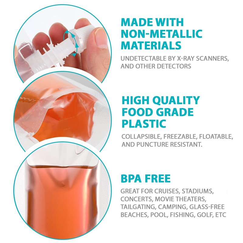 16 Pcs Plastic Flasks-Reusable 16OZ Drink Bags,Leak-Proof, BPA-Free for Travel,Plastic Flasks,Juice Travel Drink Bags for Travel Outdoor Sports, Concerts, Events(16OZ,16PCS)
