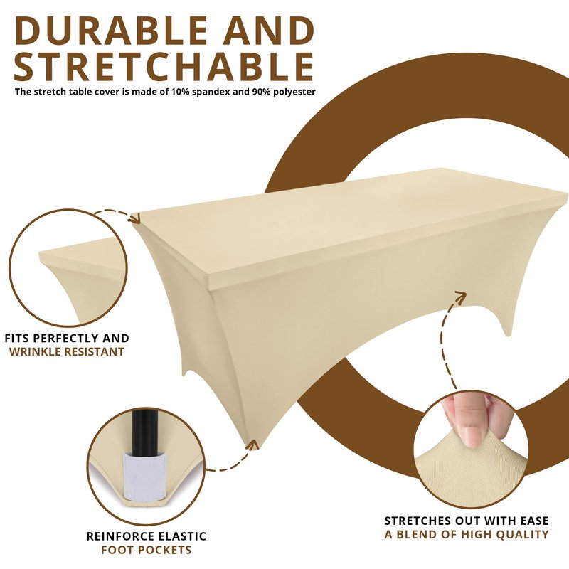 Utopia Kitchen Spandex Tablecloth 2 Pack [4FT, Champagne] Tight, Fitted, Washable and Wrinkle Resistant Stretch Table Cloth Rectangle Cover for Trade Show, Weddings & Parties [48Lx30Wx30H Inch]