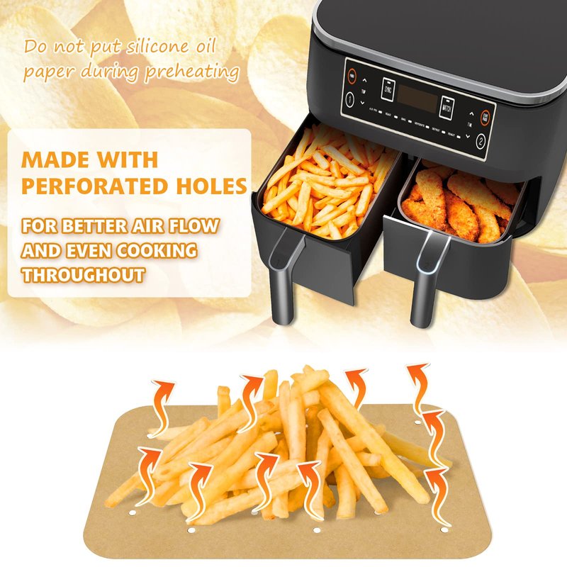Air Fryer Parchment Paper Liners 200 Sheets - Disposable Liners Compatible With Ninja Foodi, Rectangle Perforated Baking Paper for 8 Quart 6-in-1 Dual Basket Accessories