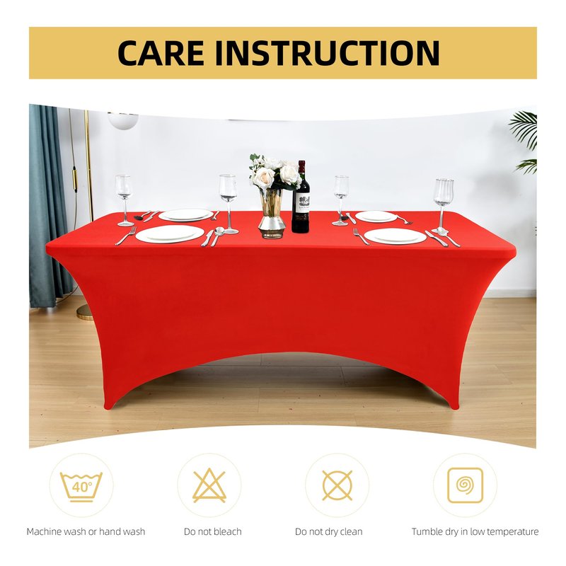 ZarzaaSik 10-Pack 8ft Red Spandex Table Covers for Rectangle Folding Tables - Washable Elastic Tablecloth - Ultimate Fitted Table Protector for Parties, Trade Shows, Banquet, and Wedding