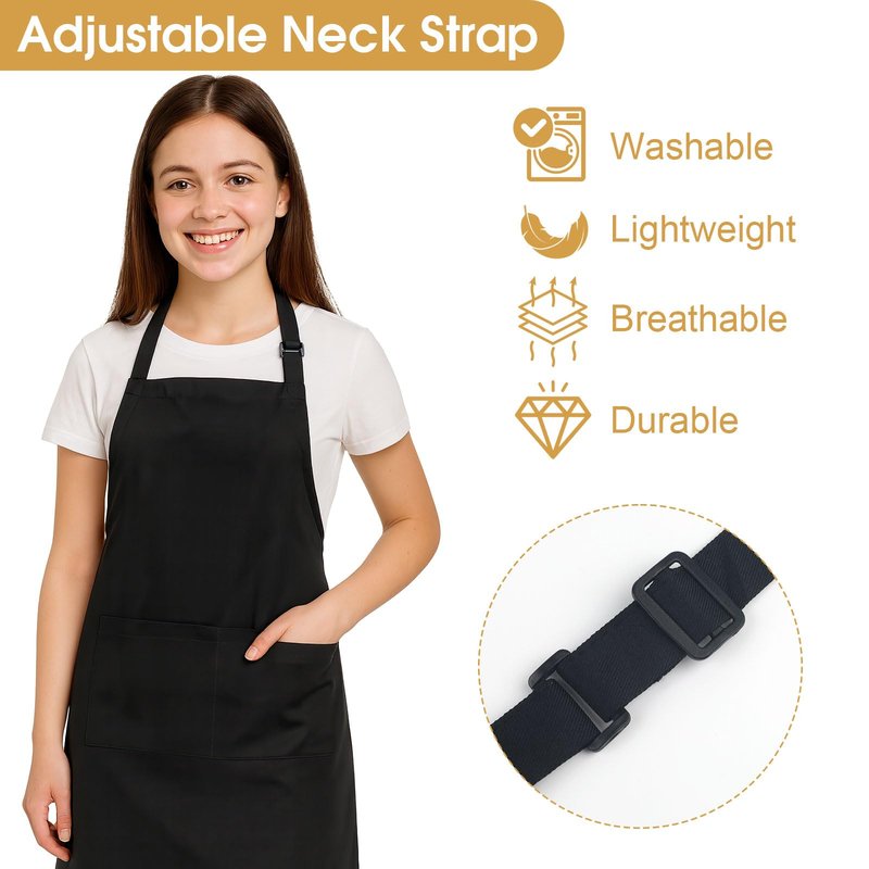 Okxiri 3 Pack Black Aprons for Women with Pockets, Adjustable Water Resistant Cooking Apron Unisex Bib for Chef Men and Women