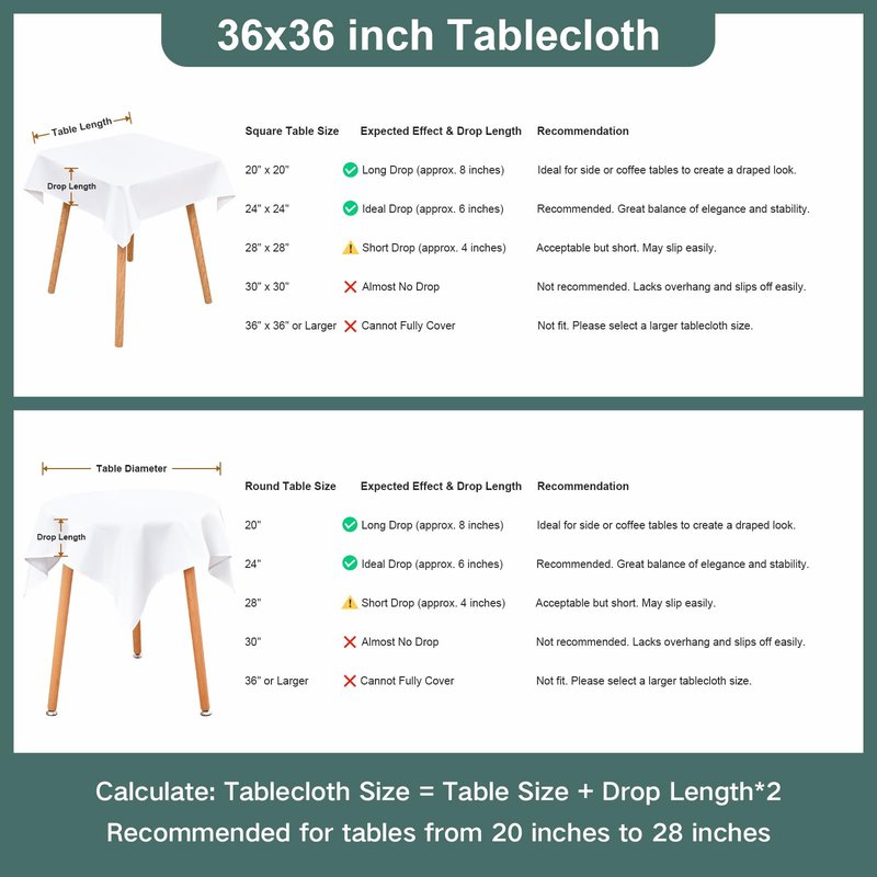 Wolkemer Small Square Tablecloth 36 x 36 Inch Washable Fabric Table Cloth Solid White Table Cover for Nightstand End Bedside Tables Tabletop Decoration