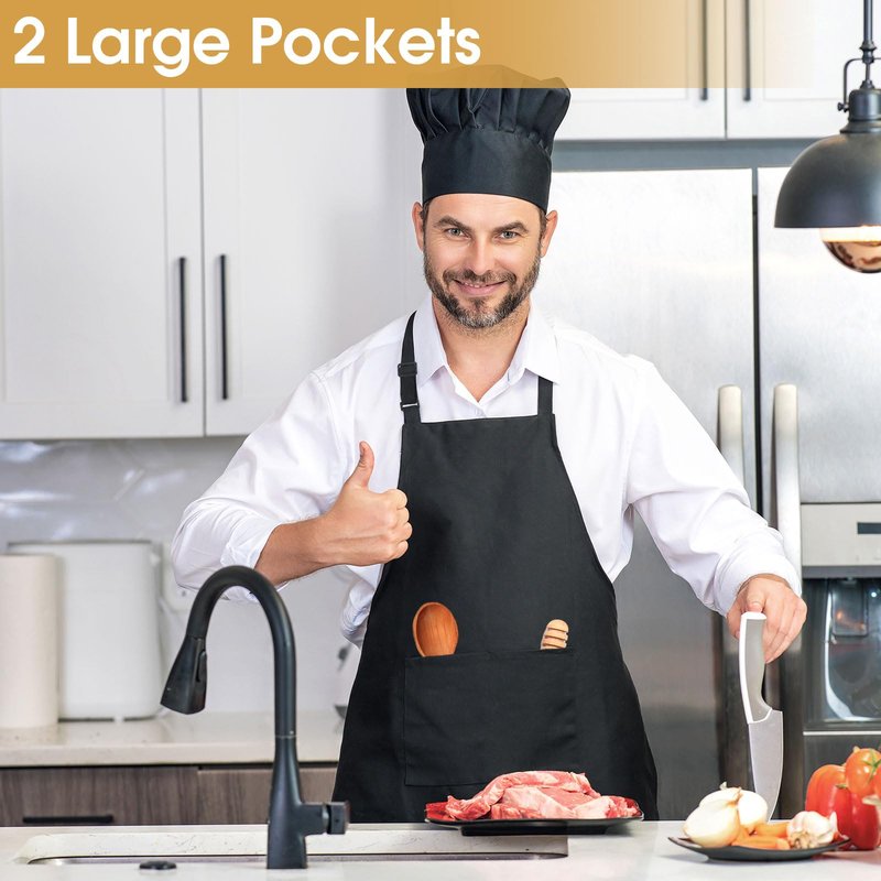 Okxiri 3 Pack Black Aprons for Women with Pockets, Adjustable Water Resistant Cooking Apron Unisex Bib for Chef Men and Women
