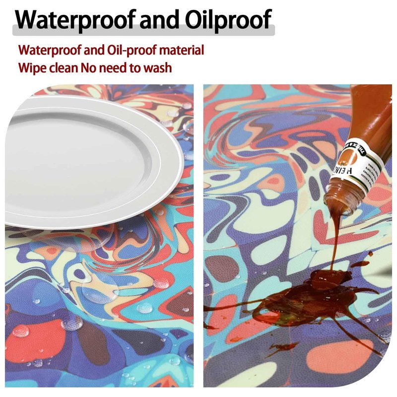 opstellen Round Tablecloth Waterproof Boho Fitted Vinyl Table Cloth Summer Fall Outdoor Circle Cover for 36-44" Tables Kitchen Dining Apartment Essentials Camping Picnic Party Decor Housewarming Gifts