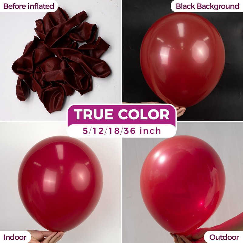 Bezente Burgundy Giant Balloons 36 Inch - 8 Pack Jumbo Dark Ruby Balloons Large Round Retro Wine Red Maroon Latex Balloons forThanksgiving New Years Casino Themed Cherry Party Decorations