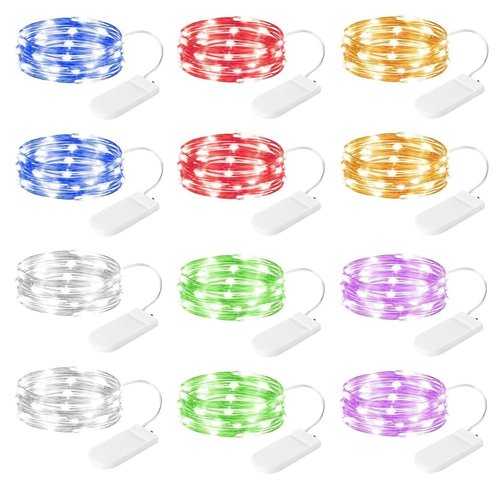 Brightown 12 Pack Easter Day Pastel LED Fairy Lights Battery Operated - Waterproof Silver Wire 7 ft 20 LED Firefly Lights for Easter Day Decor DIY Craft Party Bedroom