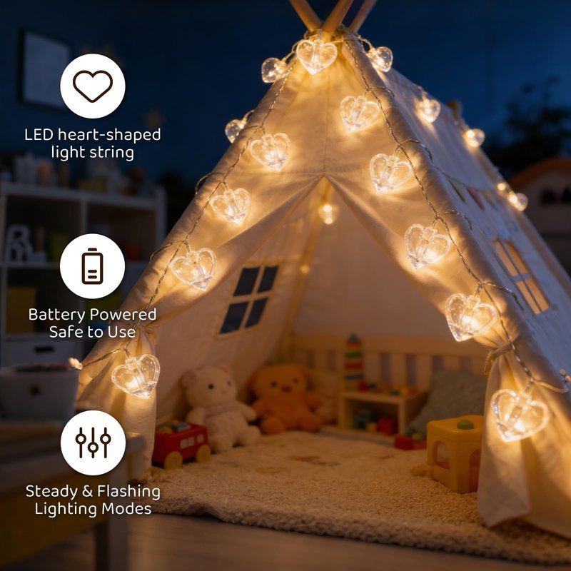 20 Photo String with Clips for Hanging Pictures,9.85Ft Clear Photo Clip Lights for Indoor/Outdoor Wall Bedroom Wedding Birthday Party Home Decorations (Heart)