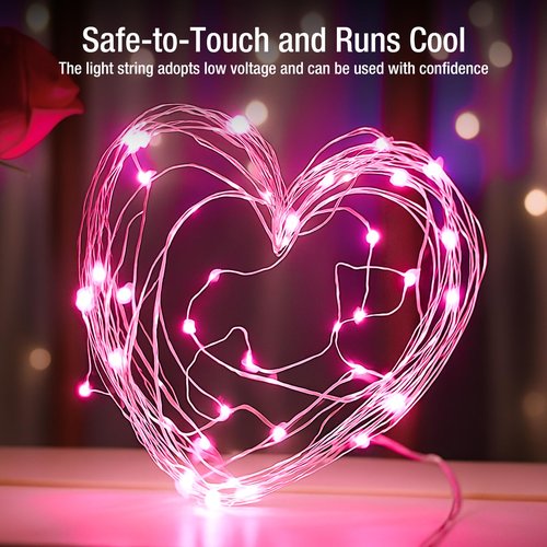 Fairdeer 20 Pack Fairy Lights Battery Operated - 7ft 20 Led Twinkle Lights 3 Modes, Bulk Mini String Lights Waterproof for Mason Jars Vases DIY Party Wedding Decoration Christmas - Pink