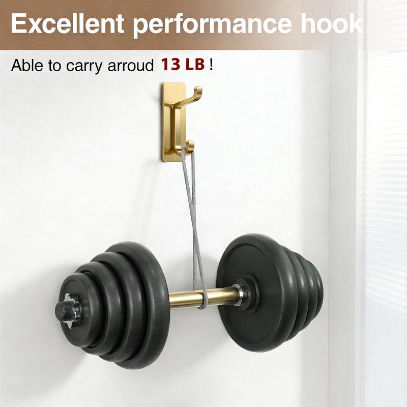 pickpiff Self Adhesive Hooks, Extra Sticky 10LB (Max), Heavy Duty Stainless, Stick On Wall and Door Hooks for Hanging, Bathroom Towel Hooks and Coat Hooks, Robe Hook Wall Mounted, Gold, 4 Pack
